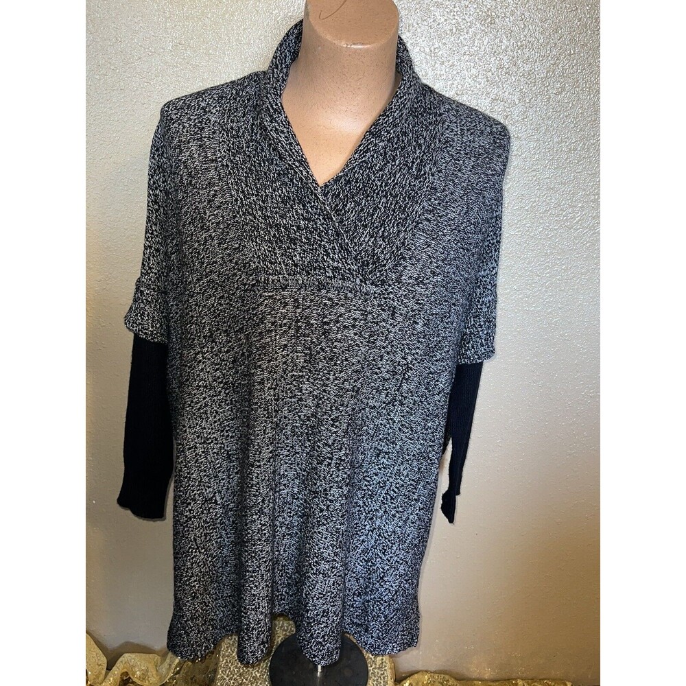 Alya Black / White Poncho Cowl Neck Oversized Poncho Sweater Size S/M